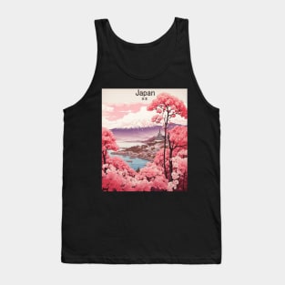 Japanese Sunrise Mt. Fuji Cherry Blossom Vintage Tourism Travel Poster Tank Top